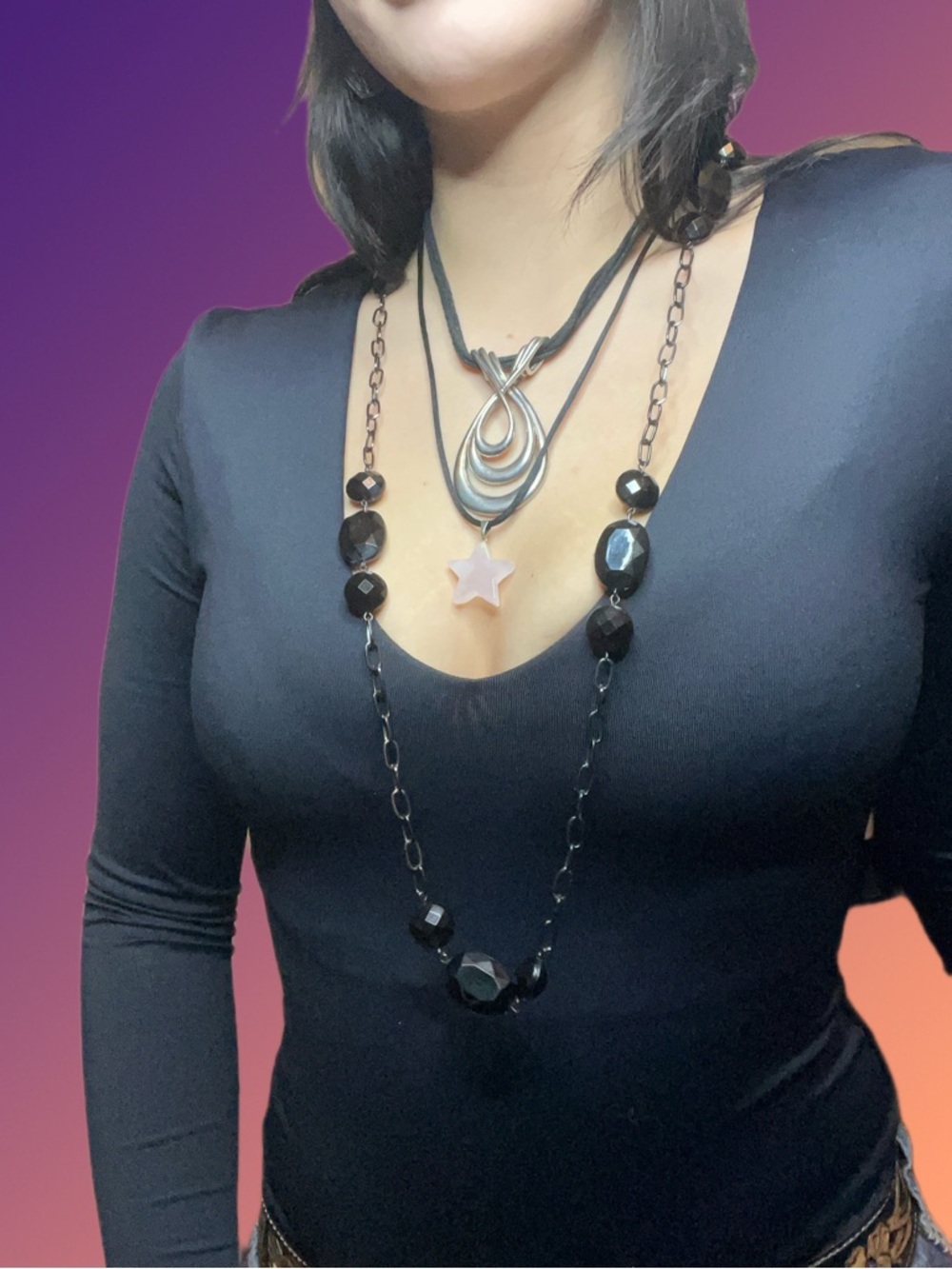 Black Faceted Bead Statement Necklace - Women Jewelry